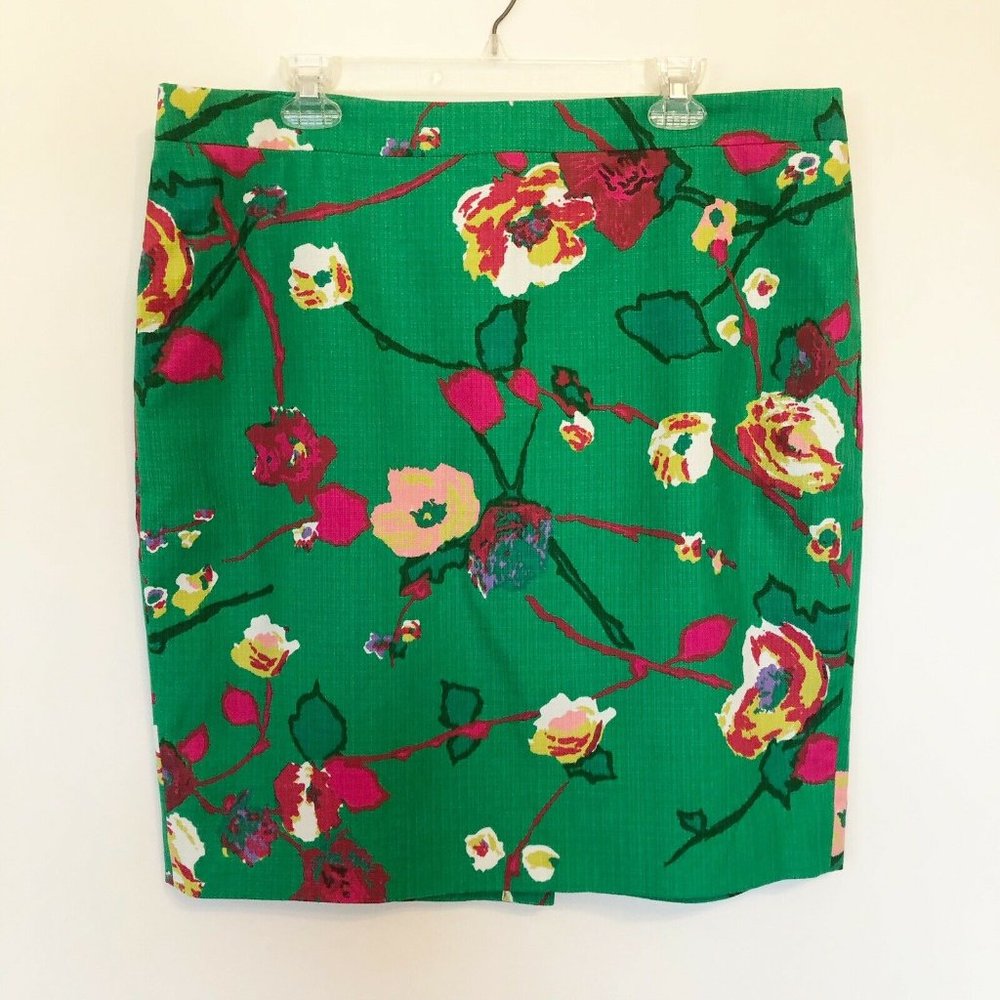 NWT J. Crew Cotton Basketweave Pencil Skirt Floral